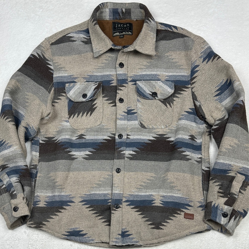 Jachs New York Mens XL Southwestern Aztec Wool Blend Shirt Jacket Grey Blue